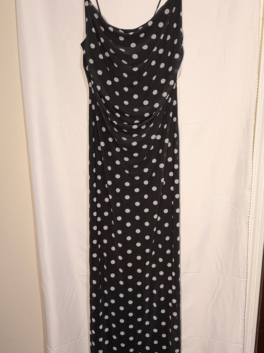 Black & White Polka Dot Mesh Maxi Dress